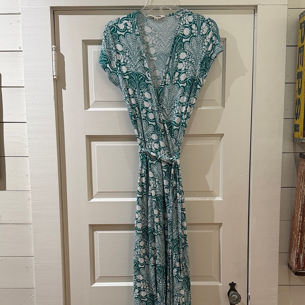 Green and White Wrap Dress